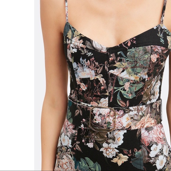 Nicholas Arielle Floral Belted Dress Black Green Pink - Picture 4 of 10